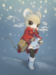  anthro boots breath brown_body brown_fur c&eacute;lestine clothed clothing digital_media_(artwork) ernest_and_c&eacute;lestine female footwear fur mammal mouse murid murine pencil_(object) red_clothing rodent shoulder_bag snow solo tysontan white_clothing young 
