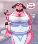  &lt;3 anthro apron apron_only big_breasts bovid bovine breasts clothing curvy_figure english_text female fur hi_res holding_object horn huge_breasts looking_at_viewer mammal miltank mostly_nude nintendo one_eye_closed overweight overweight_anthro overweight_female pink_body pink_fur pok&eacute;mon pok&eacute;mon_(species) signature solo tentabat text thick_thighs video_games voluptuous wink 