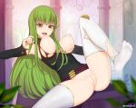  1girl ass blush breasts c.c. code_geass detached_sleeves green_hair highres large_breasts long_hair looking_at_viewer md5_mismatch nipples no_bra pussy revealing_clothes rezodwel self_upload shiny shiny_hair shiny_skin soles thighhighs thighs toes uncensored very_long_hair yellow_eyes 
