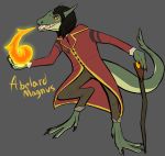  abelard_(denmarklemons) absurd_res anthro black_hair breath_powers claws clothing denmarklemons dragon elemental_manipulation fire fire_breathing fire_manipulation green_body green_skin hair hi_res kobold long_toes male orange_eyes red_clothing scalie solo 