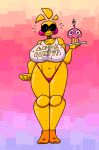  2020 animatronic anthro avian beakless bib big_breasts bird black_sclera blush blush_stickers breasts candle chicken clothing cupcake_(fnaf) curvy_figure digital_media_(artwork) duo english_text female fist five_nights_at_freddy&#039;s five_nights_at_freddy&#039;s_2 floating_hair galliform gallus_(genus) gradient_background happy hi_res huge_breasts long_legs looking_at_viewer machine non-mammal_breasts orange_feet phasianid pink_thong plate qoolguyart robot simple_background smile solo tagme text thong toy_chica_(fnaf) underwear video_games voluptuous white_eyes wide_hips yellow_body 