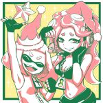  1:1 2018 animal_humanoid breasts cephalopod cephalopod_humanoid christmas cleavage clothed clothing duo eyes_closed female fingerless_gloves gloves handwear happy hat headgear headphones headwear hi_res holding_object holidays humanoid inkling marina_(splatoon) marine marine_humanoid mollusk mollusk_humanoid navel niki2ki884 nintendo octarian octoling open_mouth open_smile pearl_(splatoon) pseudo_hair santa_hat smile splatoon tentacle_hair tentacles video_games 