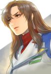  1girl brown_eyes brown_hair close-up gundam gundam_seed gundam_seed_destiny highres looking_to_the_side medium_hair military military_uniform murrue_ramius solo takeda_yuuko turtleneck uniform 