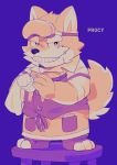  2020 anthro apron black_nose canid canine canis clothing domestic_dog hi_res kemono live-a-hero male mammal masshiro procy scar shirt solo topwear video_games visor 