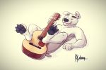  animal_crossing anthro armpit_hair black_nose body_hair canid canine canis domestic_dog floppy_ears fur guitar hi_res k.k._slider male mammal musical_instrument nintendo nude paintfox pawpads paws plucked_string_instrument simple_background solo string_instrument video_games white_body white_fur 
