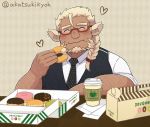  &lt;3 2020 akatsukikyoh clothing doughnut eating eyes_closed eyewear food glasses huckle humanoid humanoid_hands live-a-hero male necktie shirt slightly_chubby solo topwear video_games 