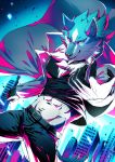  2020 anthro blue_body blue_eyes blue_fur brand_new_animal canid canine canis city clothed clothing coat collar fluffy fluffy_tail fur gloves handwear hi_res looking_at_viewer male mammal multicolored_body multicolored_fur open_mouth portrait shirou_ogami sky_gomi solo studio_trigger three-quarter_portrait topwear white_body white_fur wolf 