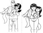  2020 4:3 anthro black_hair bottomwear breasts carrying clothed clothing daughter digital_media_(artwork) domestic_cat duo felid feline felis female hair hi_res human jacket kitty_katswell male mammal monochrome mother mother_and_child mother_and_daughter mrs._katswell nickelodeon pants parent parent_and_child redout shirt simple_background t.u.f.f._puppy topwear white_background 