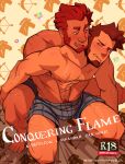  abs absurdres bara bare_chest beard blue_eyes body_hair boxers brown_hair bulge chest chest_hair chest_scar couple cover cover_page doujin_cover doujinshi english_text facial_hair fate/grand_order fate/zero fate_(series) goatee hairy highres iskandar_(fate) male_focus male_pubic_hair male_underwear muscle napoleon_bonaparte_(fate/grand_order) navel navel_hair nipples nyuudles patreon_username pubic_hair red_eyes red_hair saint_quartz scar short_hair sideburns speech_bubble thick_thighs thighs underwear yaoi 
