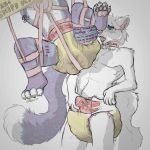  1:1 anthro arctic_fox artie bodily_fluids bondage_gear canid canine cheetah clothing coren coren_(artist) diaper diaper_squish digital_drawing_(artwork) digital_media_(artwork) duo english_text feces felid feline fox fur genital_fluids hi_res hybrid lynx male mammal messy_diaper scat simple_background soiling spiral_eyes tenting text underwear urine watersports wet_diaper wetting white_background white_body white_fur 