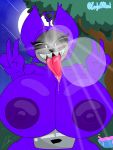  3:4 absurd_res anthro big_breasts bodily_fluids breasts detailed_background forest hi_res huge_breasts humanoid looking_at_viewer male night nipples open_mouth saliva slendytubbies solo solo_focus teletubbies tinky_winky_(teletubbies) tongue tree wide_hips zeglo-official 