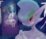  2018 4_fingers anthro balls big_balls butt digital_media_(artwork) duo fingers flaccid gallade genitals girly glass hand_on_penis human human_on_anthro humanoid imminent_sex interspecies male male/male mammal mirror mrlusty navel nintendo not_furry penis penis_grab pok&eacute;mon pok&eacute;mon_(species) red_eyes smile video_games white_body 