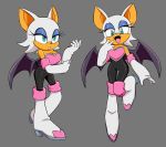  2020 anthro blue_eyeshadow boots breasts chiropteran cleavage clothed clothing eyeshadow fangs female flowerimh footwear grey_background makeup mammal rouge_the_bat simple_background solo sonic_the_hedgehog_(series) wings 