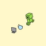  creeper flat_color highres minecraft monitor running simple_background speed_lines study_(artist) surprised twitter twitter_logo 