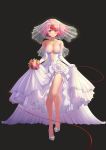  1girl absurdres black_background bouquet breasts bridal_veil bride dress flower highres ken-san large_breasts pyra_(xenoblade) red_eyes red_hair thighs veil wedding_dress xenoblade_chronicles_(series) xenoblade_chronicles_2 