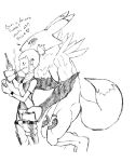  ambiguous_gender anthro butt butt_grab chaoshetra cigarette_in_mouth clothed clothing digimon digimon_(species) driver&#039;s_license duo female grope hair hand_on_butt hi_res human mammal monochrome muscular muscular_anthro panties pants_down partially_clothed ponytail renamon rika_nonaka underwear 