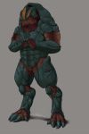  alien anthro clitoris cracking_knuckles earth_ookami_iram female genitals hi_res krogan looking_at_viewer mass_effect muscular muscular_anthro muscular_female nude orange_eyes pussy scar solo standing video_games 