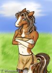  anthro clothed clothing equid equine essa female field horse mammal pose solo unknown_artist 