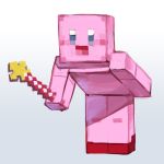  1boy blue_eyes blush full_body hankuri holding holding_weapon kirby kirby_(series) leaning_forward legs_together looking_at_viewer male_focus minecraft solo standing star_rod super_smash_bros. weapon 