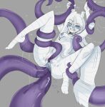  1girl atlas_anarchy atlas_anarchy_(artist) blue_nipples blue_pussy blush breasts choker clitoral_stimulation colored_nipples colored_pussy double_vaginal feet grabbed_by_tentacles grey_background highres horns indie_virtual_youtuber legs lined_paper long_hair medium_breasts mole mole_under_eye multiple_vaginal nipple_piercing one_eye_closed paper_girl paper_skin piercing pussy_juice solo tentacle_sex tentacles vaginal virtual_youtuber 