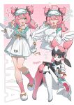  1girl :d ;d absurdres android angel_wings aria_(human)_(zenless_zone_zero) aria_(robot)_(zenless_zone_zero) aria_(zenless_zone_zero) artist_name blue_eyes blush bow character_name closed_eyes collarbone commentary controller double_bun dress eye_mask fang footwear_bow frilled_sleeves frills full_body hair_bun hand_up handheld_game_console highres holding holding_controller holding_pillow hugging_object humanoid_robot joints knees_together_feet_apart long_hair long_sleeves looking_at_viewer mask mask_on_head multicolored_hair multiple_views nightgown nintendo_switch one_eye_closed open_mouth pajamas pillow pillow_hug pink_background pink_hair pink_socks puffy_long_sleeves puffy_sleeves robot robot_ears robot_girl robot_joints rubbing_eyes sitting sleep_mask sleeping sleepwear sleepy slippers smile socks sparkle squeans standing streaked_hair tujiu_sama twintails v waking_up white_dress white_slippers white_wings wings yawning zenless_zone_zero zzz 
