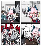  2girls 3others :3 animal_ears arknights arknights:_endfield black_hair blonde_hair bonk brown_hair fluffy_tail gourd highres horns mi_fu_(arknights) mole mole_under_eye multiple_girls multiple_others pink_hair pointy_ears short_hair tail tangtang_(arknights) tiger_ears tiger_girl tiger_tail xity 