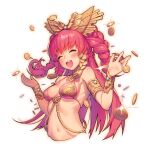  1girl :d ^_^ armlet artist_request bare_shoulders bell bikini bikini_top_only blush bracelet braid breasts cleavage closed_eyes coin commentary_request covered_nipples cowbell cropped_torso destiny_child facing_viewer floating_hair ganesha_(destiny_child) gem gold_bracelet gold_coin gold_necklace gold_tiara hair_ornament jewelry long_hair medium_breasts navel necklace o-ring o-ring_bikini official_art open_hand open_mouth pink_hair red_bikini shiny_clothes shiny_skin smile solo standing stomach swimsuit teeth transparent_background twin_braids upper_teeth_only very_long_hair 