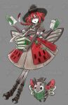  1girl antennae arthropod_girl arthropod_limbs beastiez beri_(beribug) black_hair black_sclera black_shirt book braid braided_ponytail bug chima_(clothes) colored_sclera colored_skin commentary elbow_gloves english_commentary exodamartworks extra_arms fingerless_gloves full_body gat_(hat) gloves green_eyes grey_background grey_skin hair_between_eyes hat highres holding holding_book insect_wings jeogori_(clothes) ladybug ladybug_girl ladybug_wings looking_at_viewer monster_girl multicolored_eyes multicolored_hair open_mouth red_eyes red_hair see-through_hat shirt virtual_youtuber wings 