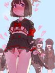  4girls armband beret black_choker black_hat black_sailor_collar black_serafuku black_wings blue_archive blush bra censored choker commentary_request covered_eyes crotchless crotchless_panties faceless faceless_female feathered_wings hair_over_eyes halo hat heart highres justice_task_force_member_(blue_archive) lace-trimmed_bra lace-trimmed_panties lace_trim low_wings mashiro_(blue_archive) mosaic_censoring multiple_girls neckerchief nipple_cutout panties public_indecency pussy_juice red_armband red_bra red_halo red_neckerchief red_panties sailor_collar school_uniform serafuku underwear wanko2278 winged_halo wings 