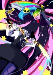  2boys animal_ears asriel_dreemurr black_robe commentary crossover dual_wielding emb3rart fangs floppy_ears furry furry_male goat_ears goat_horns green_hat hat highres holding holding_sword holding_weapon horns kirby kirby_(series) looking_at_another looking_down looking_up male_focus multiple_boys open_mouth robe smile star_(symbol) sword sword_kirby ultra_sword_kirby untranslatable_commentary weapon white_fur 