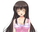 1girl ^_^ aomi_riru black_hair blush breasts camisole cleavage closed_eyes closed_mouth collarbone game_asset hair_between_eyes large_breasts large_variant_set long_hair long_sidelocks mikami_juri non-web_source official_art pink_camisole polka_dot polka_dot_camisole self-datamine sidelocks simple_background smile solo standing tachi-e transparent_background upper_body variant_set yumemi_ga_cheek! 