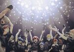  6+boys :d ^_^ animal_ears aqua_hair aragami_oga arm_up arms_up arurandeisu astel_leda belt black_gloves black_hair black_shirt blonde_hair blue_eyes blue_hair bracelet closed_eyes commentary_request confetti cowboy_shot curtained_hair everyone eyepatch facing_viewer flower gloves green_eyes grey_eyes grey_hair grin group_picture hair_between_eyes hair_flower hair_ornament hair_over_one_eye hanasaki_miyabi hand_on_another's_hip happy headset highres hizaki_gamma holostars holostars_idol_uniform_(movin_on) horns idol jackal_boy jackal_ears jewelry kageyama_shien kanade_izuru kishido_temma light_blush lightning_bolt_hair_ornament lightning_bolt_symbol long_hair looking_up low-tied_long_hair male_focus medium_hair minase_rio mole mole_under_eye momiage_40 multicolored_hair multiple_boys open_mouth orange_belt orange_hair outstretched_arm pants pink_hair purple_eyes purple_hair red_belt red_hair rikka_(holostars) shirt shirt_tucked_in short_hair single_glove single_horn smile stage_lights streaked_hair t-shirt tail teeth thigh_strap upper_body upper_teeth_only utsugi_uyu virtual_youtuber white_hair white_pants yatogami_fuma yellow_belt yellow_eyes yukoku_roberu 