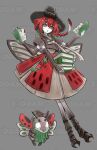  1girl antennae arthropod_girl arthropod_limbs beastiez beri_(beribug) black_hair black_sclera black_shirt book braid braided_ponytail bug chima_(clothes) colored_sclera colored_skin commentary elbow_gloves english_commentary exodamartworks extra_arms fingerless_gloves full_body gat_(hat) gloves green_eyes grey_background grey_skin hair_between_eyes hat holding holding_book insect_wings jeogori_(clothes) ladybug ladybug_girl ladybug_wings looking_at_viewer monster_girl multicolored_eyes multicolored_hair red_eyes red_hair see-through_hat shirt virtual_youtuber wings 
