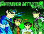  4boys absurdres bandana black_hair black_jacket blue_bandana blue_jacket commentary donatello_(tmnt) english_commentary goggles highres humanization indieyuugure jacket leonardo_(tmnt) michelangelo_(tmnt) multiple_boys orange_bandana purple_bandana raphael_(tmnt) red_bandana red_shirt shirt teenage_mutant_ninja_turtles teenage_mutant_ninja_turtles_(2012) white_shirt wide-eyed 