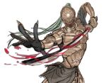  1boy armor attacking_viewer commentary covered_eyes dark_skin elden_ring elden_ring_nightreign energy executor_(elden_ring) foreshortening full_armor helmet helmet_over_eyes holding holding_sword holding_weapon katana lips official_alternate_costume plume samurai scar solo sword upper_body weapon white_background zkxsd2hlk9upkuy 