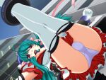  1girl 2000s_(style) aqua_hair ass ayahime_kurumi bdsm blush breasts game_asset gloves green_hair lemmtear_theta long_hair magical_girl mahou_senshi_(series) mahou_senshi_lemmtear_knights medium_breasts nipples non-web_source official_art open_mouth outdoors panties purple_eyes purple_panties saitou_natsuki self-datamine skirt solo thighhighs underwear variant_set visual_novel_cg white_thighhighs 