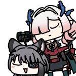  2girls :3 ahoge animal_ears animated animated_gif arknights arknights:_endfield blindfold_mask blue_horns chinese_commentary closed_eyes closed_mouth commentary_request demon_horns grey_hair hair_intakes hair_over_one_eye horns long_hair looping_animation mask mi_fu_(arknights) mole mole_under_eye multiple_girls open_mouth pink_hair seseren simple_background sticker_(medium) tangtang_(arknights) tiger_ears tiger_girl transparent_background 