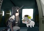  2girls :3 aircraft big_boss big_boss_(cosplay) black_hair blade_horns commentary_request cosplay doro_(nikke) dushevnaya_(girls'_frontline_2) eyepatch girls'_frontline girls'_frontline_2:_exilium hair_between_eyes helicopter highres horns ichinoyalab ksvk_(girls'_frontline) metal_gear_(series) metal_gear_solid_v:_the_phantom_pain multiple_girls partial_commentary phaetusa_(girls'_frontline_2) single_horn sword_horns venom_snake venom_snake_(cosplay) x_anus 