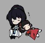  1boy 1girl artist_request bell black_hair black_trim braid brother_and_sister child chinese_clothes closed_mouth commentary cowboy_shot dated_commentary double_bun dress hair_bell hair_bun hair_ornament half_up_braid hanfu hong_lu_(project_moon) jia_xichun_(project_moon) limbus_company long_hair lying on_back project_moon red_dress sash siblings sitting sleeping untranslatable_commentary very_long_hair white_hanfu white_sash zzz 