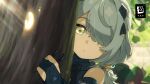  1girl absurdres ahoge bare_shoulders beetle bug closed_mouth dracaene_sunbringer expressionless hair_over_one_eye hand_up highres holding_bug long_hair low_twintails official_art official_wallpaper oversized_bug portrait stag_beetle twintails yellow_eyes zenless_zone_zero 