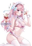  1girl absurdres animal_ears aqua_bow bare_shoulders bikini black_choker blush bow braid breasts cat_choker cat_ears cat_girl cherry choker cleavage collar commentary_request cup detached_collar extra_ears fingernails food frilled_bikini frills fruit ghost_hair_ornament hair_bow hair_ornament highres holding holding_food holding_fruit holding_tray ice_cream indie_virtual_youtuber large_breasts looking_at_viewer maid_headdress nail_polish navel o-ring o-ring_choker open_mouth oyuharu pink_bikini pink_bow pink_eyes pink_hair pink_nails seiza simple_background sitting smile solo stomach sundae swimsuit thighhighs thighs tray virtual_youtuber white_background white_collar white_thighhighs white_wrist_cuffs wrist_cuffs yuuki_sakuna 