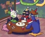  +++ 2boys 2others :t alt_text animal_costume animal_ears anniversary annoyed ant_tenna arm_on_table arm_rest artist_name bandana banner black_eyes black_pants black_poncho bow bowtie boxing_gloves brown_hat cable cameo cat_costume cat_ears cat_mike_(deltarune) chabudai chalkboard cocked_eyebrow collared_shirt colored_lineart colored_mouth colored_sclera commentary copyright_name cowboy_hat cowboy_hat_mike cup deltarune disposable_cup drawing_(object) eating empty_plate english_commentary evidence_board eyes_in_shadow facing_another film_grain food food_in_mouth friend_(deltarune) fruit full_body green_eyes green_necktie green_pippins green_trim grid_teeth grin hand_up hat heterochromia jaggy_lines knee_up kris_(dark_world)_(deltarune) kris_(deltarune) looking_at_another looking_to_the_side mimikabii mini_party_hat mismatched_sclera mouth_in_shadow multiple_boys multiple_hats multiple_others necktie no_pupils note on_cushion on_floor open_mouth pants pencil pink_hat pink_sclera pippins_(deltarune) plate pom_pom_(clothes) pom_pom_hat_ornament raised_eyebrow ralsei ralsei_(hat) red_bandana red_bow red_bowtie red_hat round_table shadow shadowguy_(deltarune) shirt sitting small_mike_(deltarune) smile solid_eyes sparkle star_(symbol) strawberry string susie_(dark_world)_(deltarune) susie_(deltarune) table tile_floor tiles tv_world_(deltarune) under_table uneven_eyes utdr_(toby_fox) white_shirt wooden_table yellow_hat yellow_sclera zapper_(deltarune) 