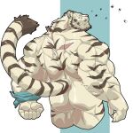  1boy animal_ears ass bara biceps byaku_(crave_saga) chan_kiti_chan claws clenched_hand commentary_request crave_saga cross_scar from_behind furry furry_male highres looking_at_viewer looking_back male_focus muscular muscular_male nude profile scar scar_on_back scar_on_face scar_on_forehead tail tiger_boy tiger_ears tiger_stripes tiger_tail 