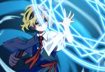  1girl alice_margatroid blonde_hair blue_dress book capelet closed_mouth commentary dress frilled_hairband frills grimoire grimoire_of_alice hairband highres holding holding_book magic magic_circle red_hairband red_sash sash solo touhou touhou_lost_branch_of_legend tuck_(tuck23978434) waist_sash white_capelet yellow_eyes 