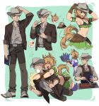  1boy 1girl absurdres animal_ears blue_eyes bra breasts brown_gloves brown_hair brown_jacket cleavage cowboy_hat gloves green_bra green_skirt grey_hat hat highres horse_ears horse_girl horse_tail hug jacket mixed-language_commentary open_clothes open_jacket purple_thighhighs school_uniform skirt sleepcatz taiki_shuttle_(umamusume) taiki_shuttle_(wild_frontier)_(umamusume) tail thighhighs tracen_school_uniform trainer_(umamusume) umamusume umapyoi_(phrase) underwear 