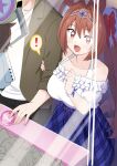  ! 1boy 1girl :d agnes_tachyon_(tach-nology)_(umamusume) agnes_tachyon_(umamusume) animal_ears bare_shoulders bead_bracelet beads blue_skirt bracelet breasts casual character_doll commentary_request crane_game daiwa_scarlet_(casual)_(umamusume) daiwa_scarlet_(umamusume) doll fang holding_another's_arm horse_ears horse_girl horse_tail jacket jewelry off-shoulder_shirt off_shoulder open_mouth shibasaki_shouji shirt skin_fang skirt smile solo_focus spoken_exclamation_mark tail tail_wagging tiara trainer_(umamusume) umamusume white_shirt 