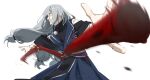  1boy commentary cursed_spirit_(jujutsu_kaisen) english_commentary grey_hair hair_between_eyes holding holding_weapon jujutsu_kaisen long_hair mahii_mahii mahito_(jujutsu_kaisen) male_focus simple_background solo stitched_arm stitched_face stitches upper_body weapon white_background 