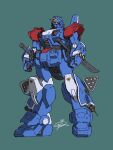  blue_destiny_02 blue_destiny_02_(modified) character_request chest_cannon commentary_request green_eyes gundam gundam_side_story:_the_blue_destiny mecha mecha_focus misirabi07 missile_pod mobile_suit no_humans robot science_fiction solo sword v-fin weapon zeon 