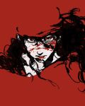  1girl bandana blood blood_on_face charors_chagui commentary_request daredevil_(series) elektra_natchios highres long_hair marvel messy_hair red_bandana solo superhero_costume upper_body 
