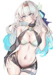  1girl :o absurdres alternate_costume black_choker black_garter_straps blue_ribbon bra breasts brown_hairband choker firefly_(honkai:_star_rail) garter_straps green_bra green_pupils grey_hair hair_between_eyes hair_intakes hair_ornament hair_ribbon hairband highres honkai:_star_rail honkai_(series) hua_(yijing) multicolored_eyes open_mouth revision ribbon simple_background single_garter_strap sketch solo thigh_strap underwear white_background 